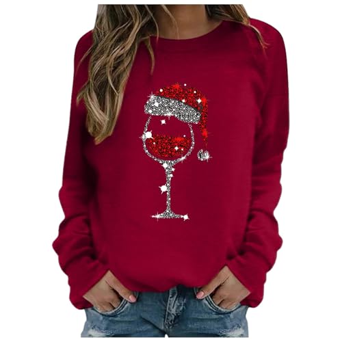 Weihnachtspullover Damen Elegant Weihnachten Rundhals Langarm Sweatshirt Shirts Damen Weihnachts Pullover Christmas Sweat Oberteile Tops für Frauen Teenager Mädchen von Generic