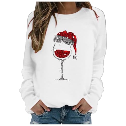 Weihnachtspullover Damen Elegant Weihnachten Rundhals Langarm Sweatshirt Shirts Damen Weihnachts Pullover Christmas Sweat Oberteile Tops für Frauen Teenager Mädchen von Generic