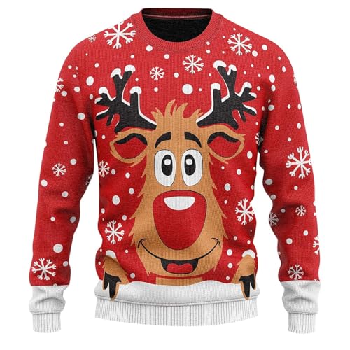 Weihnachtspullover Damen Herren Weihnachtspulli Unisex Lustig Schneeflocken Rentier Winter Pullover Warm Weihnachtspullis Strickpullover Rundhals Weihnachts Pulli Ugly Christmas Sweater von Generic