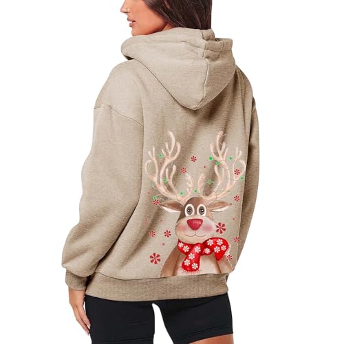 Weihnachtspullover Damen Hoodie, Weihnachts Sweatshirt Damen Mit Kapuze,Kapuzenpullover Weihnachten Damen Langarm mit Rentier Weihnachtmotive Lässige Zip Up Kapuzenpulli Chrismas Kapuzenjacke Hoody von Generic