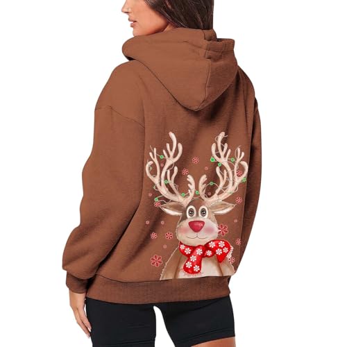 Weihnachtspullover Damen Hoodie, Weihnachts Sweatshirt Damen Mit Kapuze,Kapuzenpullover Weihnachten Damen Langarm mit Rentier Weihnachtmotive Lässige Zip Up Kapuzenpulli Chrismas Kapuzenjacke Hoody von Generic