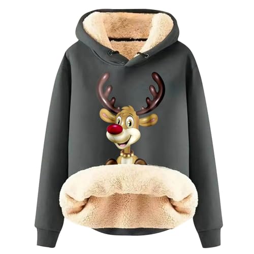 Weihnachtspullover Damen Kapuzenpullover Oversize Weich Christmas Hoodie Sweatshirt Fleecepullover Kuschelig Innenfutter Casual Sportlich Langarmshirt Langarm Baumwolle Xmas Pulli (A02-Grey, XXXXXL) von Generic