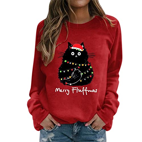 Weihnachtspullover Damen Katze - Ugly Christmas Sweater Damen Lustig Pullover Weihnachten Katzen Weihnachtspulli Weihnachts Sweatshirt Xmas Pullover Tops Teenager Mädchen Weihnachtsoutfit von Generic