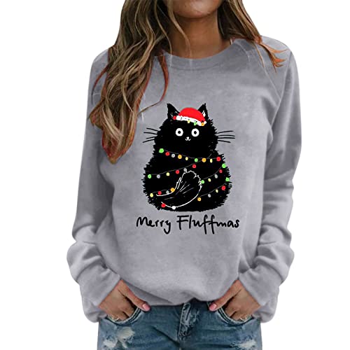 Weihnachtspullover Damen Katze - Ugly Christmas Sweater Damen Lustig Pullover Weihnachten Katzen Weihnachtspulli Weihnachts Sweatshirt Xmas Pullover Tops Teenager Mädchen Weihnachtsoutfit von Generic