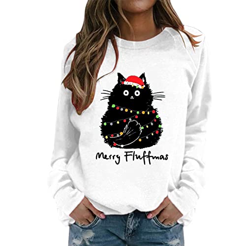 Weihnachtspullover Damen Katze - Ugly Christmas Sweater Damen Lustig Pullover Weihnachten Katzen Weihnachtspulli Weihnachts Sweatshirt Xmas Pullover Tops Teenager Mädchen Weihnachtsoutfit von Generic