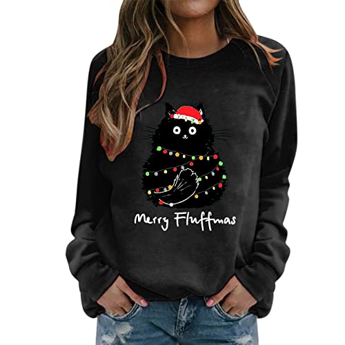 Weihnachtspullover Damen Katze - Ugly Christmas Sweater Damen Lustig Pullover Weihnachten Katzen Weihnachtspulli Weihnachts Sweatshirt Xmas Pullover Tops Teenager Mädchen Weihnachtsoutfit von Generic