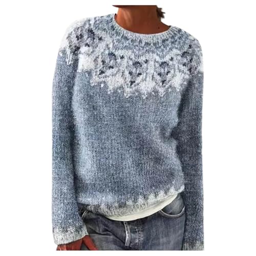 Weihnachtspullover Damen Langarm Rundhals Elegant Fleecepullover Oversize Strickpullover Norweger Winterpullover Warm Y2k Damenpullover Flauschiger Pullover Sweater Winter Patchwork Sweatshirt von Generic