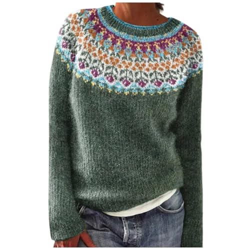 Weihnachtspullover Damen Langarm Rundhals Elegant Fleecepullover Oversize Strickpullover Norweger Winterpullover Warm Y2k Damenpullover Flauschiger Pullover Sweater Winter Patchwork Sweatshirt von Generic