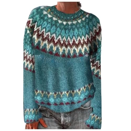 Weihnachtspullover Damen Langarm Rundhals Elegant Fleecepullover Oversize Strickpullover Norweger Winterpullover Warm Y2k Damenpullover Flauschiger Pullover Sweater Winter Patchwork Sweatshirt von Generic