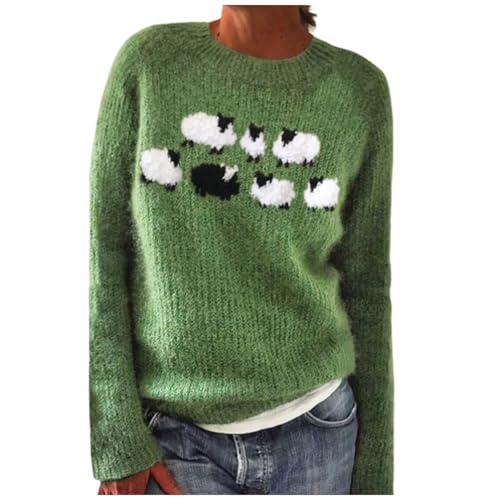 Weihnachtspullover Damen Langarm Rundhals Elegant Fleecepullover Oversize Strickpullover Norweger Winterpullover Warm Y2k Damenpullover Flauschiger Pullover Sweater Winter Patchwork Sweatshirt von Generic