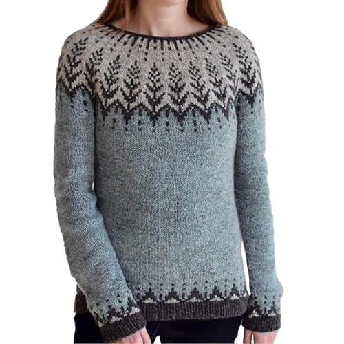 Weihnachtspullover Damen Langarm Rundhals Elegant Fleecepullover Oversize Strickpullover Norweger Winterpullover Warm Y2k Damenpullover Flauschiger Pullover Sweater Winter Patchwork Sweatshirt von Generic