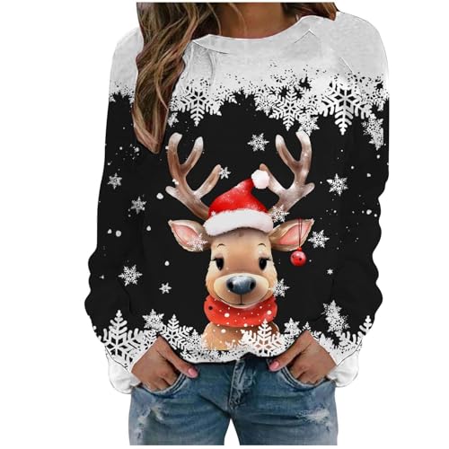 Weihnachtspullover Damen Langarm Sweatshirts Rundhals Weihnachtspulli Elegant Weihnachten Pullover Damen Winter Weihnachts Pullis Casual Christmas Sweat Oberteile Tops für Frauen Teenager Mädchen von Generic