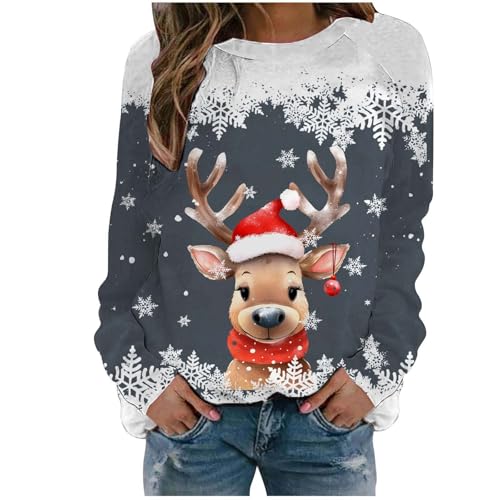 Weihnachtspullover Damen Langarm Sweatshirts Rundhals Weihnachtspulli Elegant Weihnachten Pullover Damen Winter Weihnachts Pullis Casual Christmas Sweat Oberteile Tops für Frauen Teenager Mädchen von Generic
