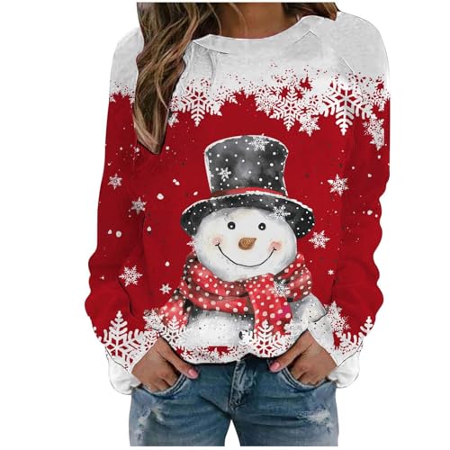 Weihnachtspullover Damen Langarm Sweatshirts Rundhals Weihnachtspulli Elegant Weihnachten Pullover Damen Winter Weihnachts Pullis Casual Christmas Sweat Oberteile Tops für Frauen Teenager Mädchen von Generic