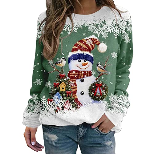 Weihnachtspullover Damen Langarmshirt, Pullover Weihnachten Damen Sweatshirt,Weihnachtsshirt Damen Langarm mit Schneemann Weihnachtsmotiv Große Größen Weihnachts Tshirt für Frauen Teenager Mädchen von Generic