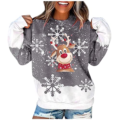 Weihnachtspullover Damen Langarmshirt, Pullover Weihnachten Damen Sweatshirt,Weihnachtsshirt Damen Langarm mit Schneemann Weihnachtsmotiv Große Größen Weihnachts Tshirt für Frauen Teenager Mädchen von Generic