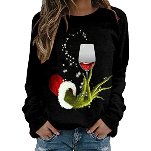 Weihnachtspullover Damen Langarmshirt, Pullover Weihnachten Damen Sweatshirt,Weihnachtsshirt Damen Langarm mit Schneemann Weihnachtsmotiv Große Größen Weihnachts Tshirt für Frauen Teenager Mädchen von Generic