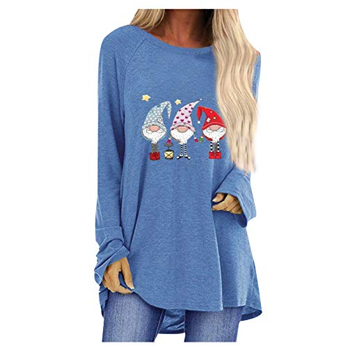 Weihnachtspullover Damen Langarmshirt, Weihnachtspulli Sweatshirt Frauen|Weihnachtsshirt Damen Langarm Warme mit Wichtel Weihnachtsmotiv Schwarz Weihnachts Oberteile Longsleeve Mädchen von Generic