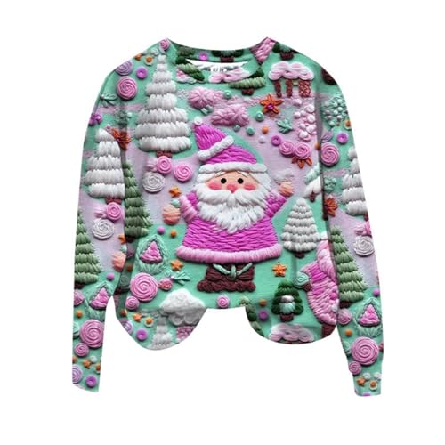 Weihnachtspullover Damen Lustig 3D Drucken Weihnachten Sweatshirt Langarm Rundhals Niedlich Pullover Mit Weihnachtsmuster, Damen Xmas Hässliches Pullover Weihnachtspulli Christmas (01-Purple, XL) von Generic