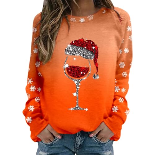 Weihnachtspullover Damen Lustig Baumwolle Langarm Sweatshirt Damen Weihnachts Glitzer Pullover Weihnachtsoutfit Elegant Langarmshirt Weihnachtspulli Oberteile Tops Für Frauen Mädchen von Generic