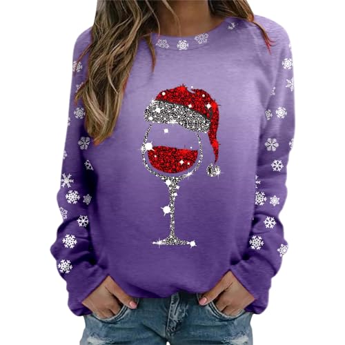 Weihnachtspullover Damen Lustig Baumwolle Langarm Sweatshirt Damen Weihnachts Glitzer Pullover Weihnachtsoutfit Elegant Langarmshirt Weihnachtspulli Oberteile Tops Für Frauen Mädchen von Generic