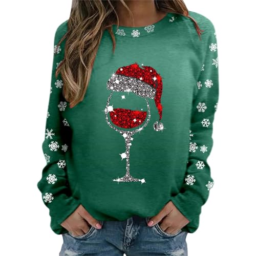 Weihnachtspullover Damen Lustig Baumwolle Langarm Sweatshirt Damen Weihnachts Glitzer Pullover Weihnachtsoutfit Elegant Langarmshirt Weihnachtspulli Oberteile Tops Für Frauen Mädchen von Generic