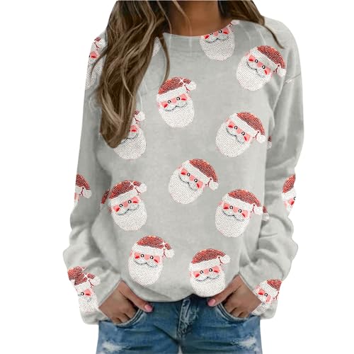 Weihnachtspullover Damen Lustig Elegant Langarmshirt Weihnachten Rundhals Langarm Sweatshirt Shirts Damen Weihnachts Pullover Christmas Sweat Oberteile Tops für Frauen Teenager Mädchen von Generic