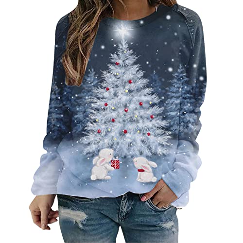 Weihnachtspullover Damen Lustig Sweatshirt Rundhals Langarm Rentier Weinglas Weihnachtsmann Druck Langarmshirt Teenager Mädchen Christmas Sweater Weihnachtspulli Oberteile Tops Pullover Jumper von Generic