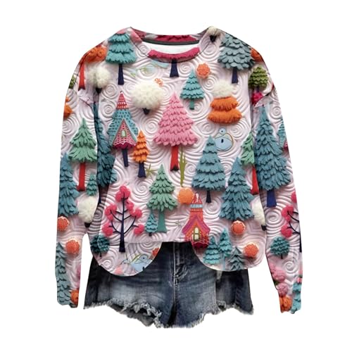 Weihnachtspullover Damen Lustig Weihnachtsmann Druck Tops Winter Langarmshirt Weihnachten Sweatshirt ohne Kapuze Festlich Pullover Essentials Oberteile Lockere Bluse Leichte Shirt Weihnachtspulli von Generic