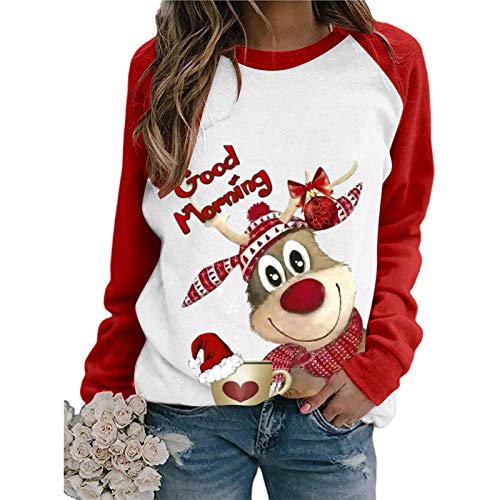 Weihnachtspullover Damen Merry Christmas Sweatshirt Lustig Rudolph Rentier Druck Baumwolle Weihnachten Weihnachts Xmas Pullover Weihnachtspulli Teenager Mädchen von Generic