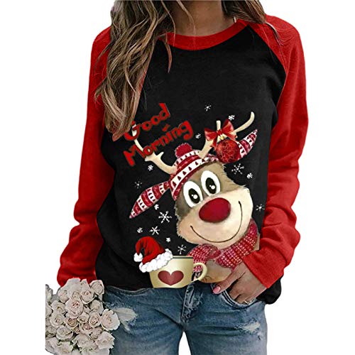 Weihnachtspullover Damen - Pullover Weihnachten Damen Weihnachts Sweatshirt Lustig Langarm Weihnachtsshirt Glitzer Weihnachtsmotiv Christmas Oberteil Weihnachtsbluse Weihnachtspulli Teenager Mädchen von Generic
