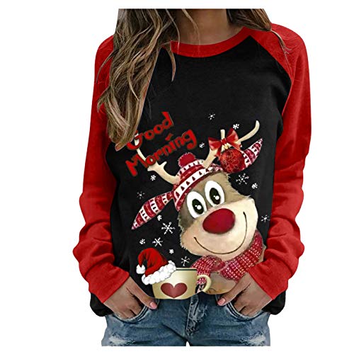 Weihnachtspullover Damen Rentier Lustige Weihnachts Sweatshirt Rundhals Langarm Weihnachten Pullover Casual Christmas Sweat Oberteile Merry Christmas Sweatshirt Teenager Mädchen Weihnachtspulli Tops von Generic