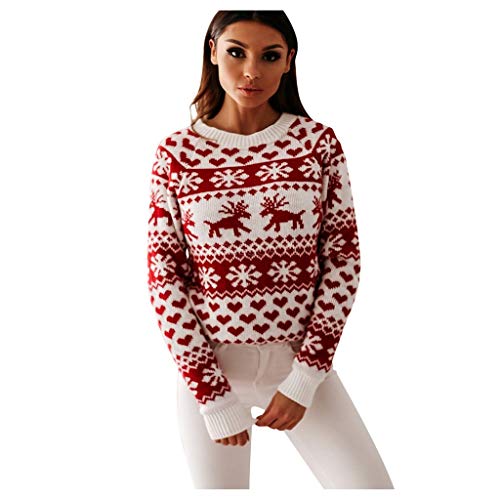 Weihnachtspullover Damen Strickpullover Langarm, Weihnachtspulli Damen mit Rentier Weihnachtsmotiv,Pullover Weihnachten Damen Pulli Langarmshirt Strickpulli Süßes Sweater Norwegerpullover für Frauen von Generic