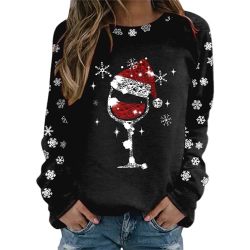 Weihnachtspullover Damen Sweatshirt Rundhals Weihnachtspulli Pullover Elegant Langarm Weihnachten Pullover Damen Weihnachts Pullis Casual Christmas Sweat Oberteile Tops Für Frauen MäDchen (c-Black, L) von Generic