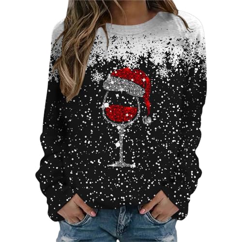 Weihnachtspullover Damen Sweatshirt Rundhals Weihnachtspulli Pullover Elegant Langarm Weihnachten Pullover Damen Weihnachts Pullis Casual Christmas Sweat Oberteile Tops Für Frauen MäDchen (m-Black, M) von Generic