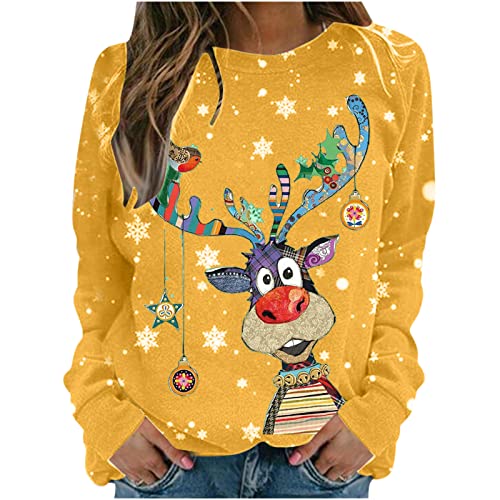 Weihnachtspullover Damen Sweatshirts Rentier Rundhals Langarm Weihnachten Pullover Casual Christmas Sweat Oberteile Merry Christmas Sweatshirt Weihnachtspulli Teenager Mädchen Pulli Tops von Generic