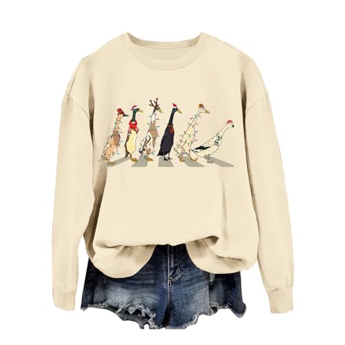 Weihnachtspullover Damen Weihnachten Ente Sweatshirt Lustige Tiere Long Sleeve Top Farm Lover Oberteile Weihnachtskleidung Weihnachts Bequem Weihnachtspulli Holiday Pattern Shirt von Generic