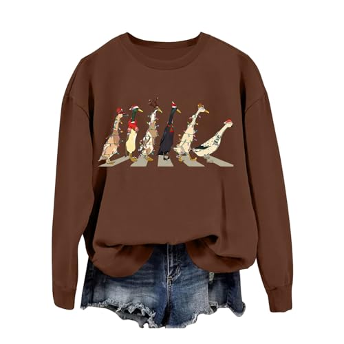 Weihnachtspullover Damen Weihnachten Ente Sweatshirt Lustige Tiere Long Sleeve Top Farm Lover Oberteile Weihnachtskleidung Weihnachts Bequem Weihnachtspulli Holiday Pattern Shirt von Generic