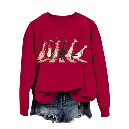 Weihnachtspullover Damen Weihnachten Ente Sweatshirt Lustige Tiere Long Sleeve Top Farm Lover Oberteile Weihnachtskleidung Weihnachts Bequem Weihnachtspulli Holiday Pattern Shirt von Generic