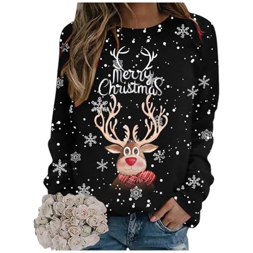 Weihnachtspullover Damen Winter Langarmshirt Pullover Weihnachten Damen Sweatshirt Weihnachtspulli Damen Langarm Weihnachtsmotiv Weihnachtsshirt Tops für Frauen Teenager Mädchen Weihnachts Oberteile von Generic