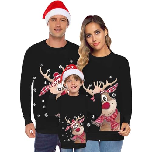 Weihnachtspullover Familie Set Damen Herren Kinder Weihnachtspullover Lustig Weihnachtspulli Ugly Christmas Sweater Rundhals Strickpullover mit Reindeer Weihnachts Pullover Familie Set Unisex Kinder03 von Generic