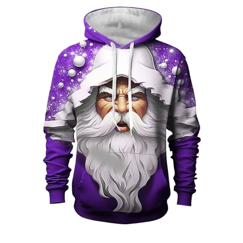 Weihnachtspullover Herren, Weihnachten Pullover Herren Kapuzenpullover Lustige Weihnachtsmann Sweatshirt Langarm 3D Print Hoodie Xmas Weihnachtspulli Ugly Christmas Sweater Winter Casual Hoody von Generic