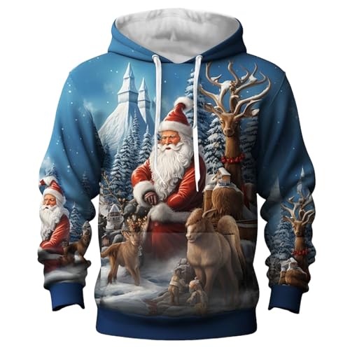 Weihnachtspullover Herren, Weihnachten Pullover Herren Kapuzenpullover Lustige Weihnachtsmann Sweatshirt Langarm 3D Print Hoodie Xmas Weihnachtspulli Ugly Christmas Sweater Winter Casual Hoody von Generic