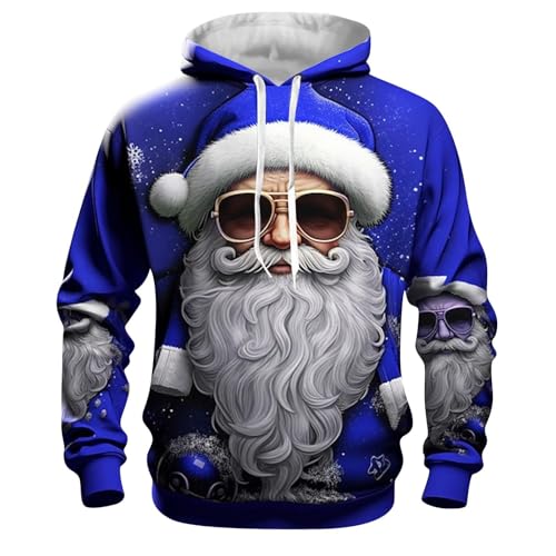 Weihnachtspullover Herren Hoodie Pullover Unisex Kapuzenpullover Sweatshirt Reindeer Schneemann 3D Druck Lustige Funky Weihnachtspulli Casual mit Tasche Weihnachtshoody Ugly Christmas Sweater von Generic