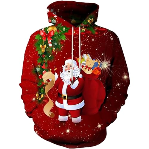Weihnachtspullover Herren Hoodie- Weihnachts Sweatshirt Herren Mit Kapuze-Kapuzenpullove Herren Weihnachten Langarm mit Weihnachtsmotiv Funky Loose Unisex Kapuzenpulli Christmas Paar Pullover Hoody von Generic