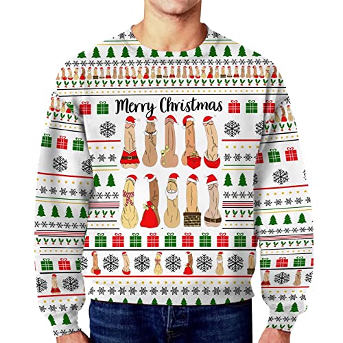 Weihnachtspullover Herren Lustig Hässliche Festival Ugly Christmas Sweatshirt Oversized Pullover Ohne Kapuze 3D Gedruckt Langarm Rundhals Strickpullover Jumper Sweater Xmas Langarmshirt von Generic