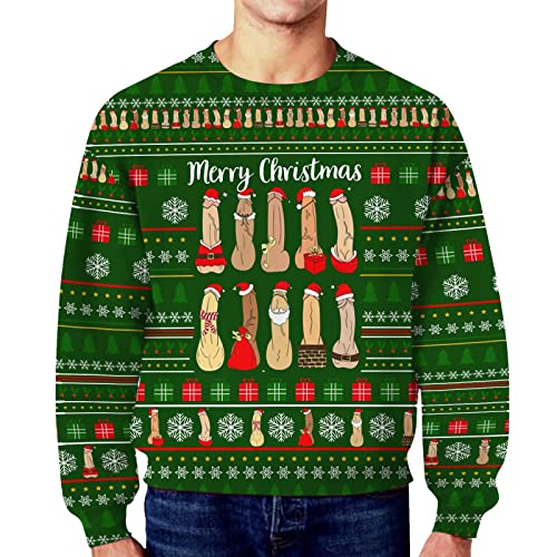 Weihnachtspullover Herren Lustig Hässliche Festival Ugly Christmas Sweatshirt Oversized Pullover Ohne Kapuze 3D Gedruckt Langarm Rundhals Strickpullover Jumper Sweater Xmas Langarmshirt von Generic