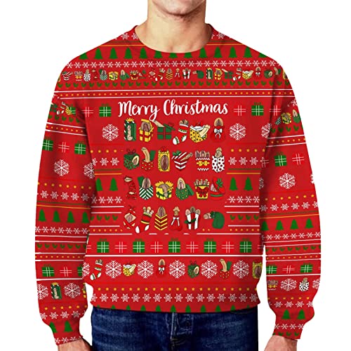 Weihnachtspullover Herren Lustig Hässliche Festival Ugly Christmas Sweatshirt Oversized Pullover Ohne Kapuze 3D Gedruckt Langarm Rundhals Strickpullover Jumper Sweater Xmas Langarmshirt von Generic