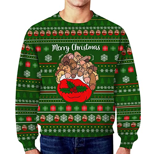 Weihnachtspullover Herren Lustig Hässliche Festival Ugly Christmas Sweatshirt Oversized Pullover Ohne Kapuze 3D Gedruckt Langarm Rundhals Strickpullover Jumper Sweater Xmas Langarmshirt von Generic