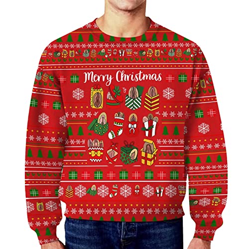 Weihnachtspullover Herren Lustig Hässliche Festival Ugly Christmas Sweatshirt Oversized Pullover Ohne Kapuze 3D Gedruckt Langarm Rundhals Strickpullover Jumper Sweater Xmas Langarmshirt von Generic